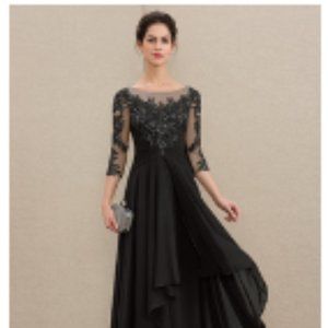 Mother of the Bride or Groom A-line Illusion Floor-Length Chiffon Lace Dress